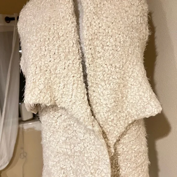 Hem & Thread Fuzzy Textured Knit Drape Front Vest Cardigan Cream M L - Picture 5 of 8